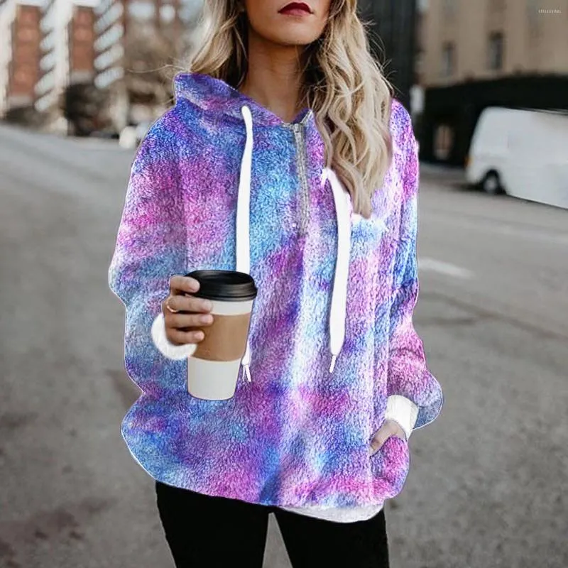 Damen Hoodies Frauen Kapuzen Sweatshirt Warm Winter Top Tie-Dye Hoodie Lässige Lose Damen Pullover Weiblicher Pullover Mantel