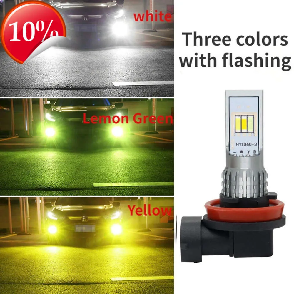 Yeni araba LED Flash Sis Farkı Süper Parlak H3 H8H11 9006 Üç renkli ön sis lambası Ampul Beyaz Sarı Yeşil Pembe Mavi Ön Sis Lambası