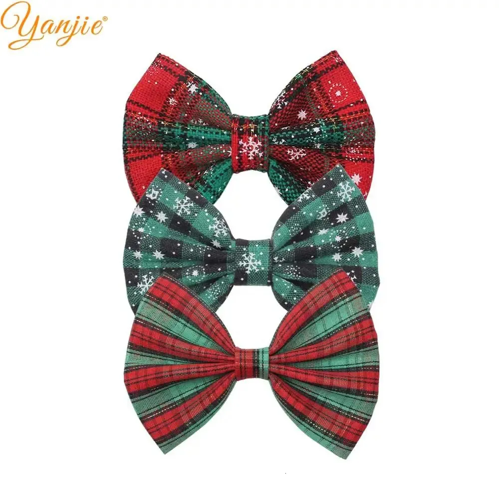 Accessori per capelli 12 pz / lotto Natale 5 "Archi per capelli Barrette Plaid floreale Fermagli per capelli a strisce di neve per le donne Accessori per capelli per ragazze fai da te Partito 231124