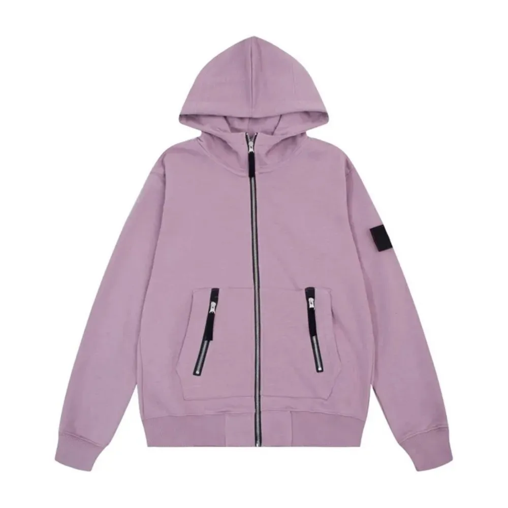 ILHA Outono Novo Mens Casual Hoodies STONE Europen Moda Suéter roxo Crachá Manga Longa Bolsos Com Zíper Bordado Moletom Com Capuz Casaco 03