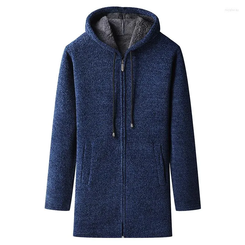 Maglioni da uomo Autunno e inverno nel cappotto lungo Maglione casual da uomo sciolto Cardigan caldo in cashmere con cappuccio in tinta unita