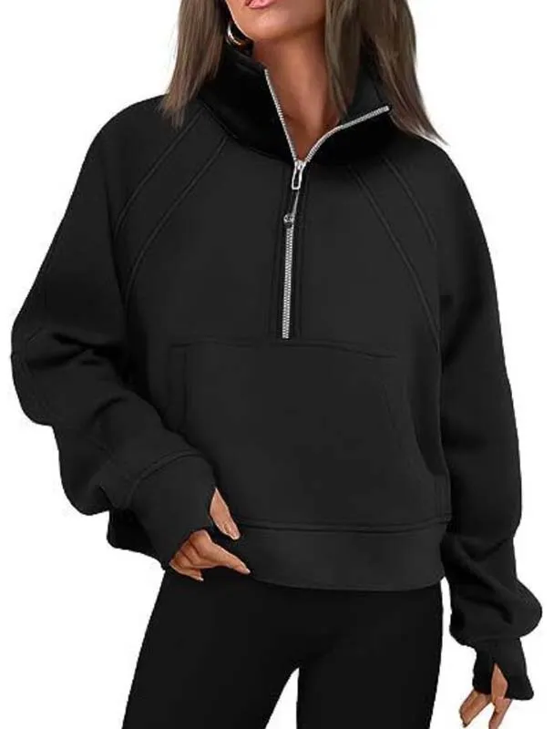 Sudadera con capucha para mujer Sudaderas con media cremallera Sudaderas con capucha de diseño Suéter deportivo Otoño Invierno Conjunto de yoga Sudadera con capucha de buceo Suéter suelto Fitness Chaqueta de abrigo corto