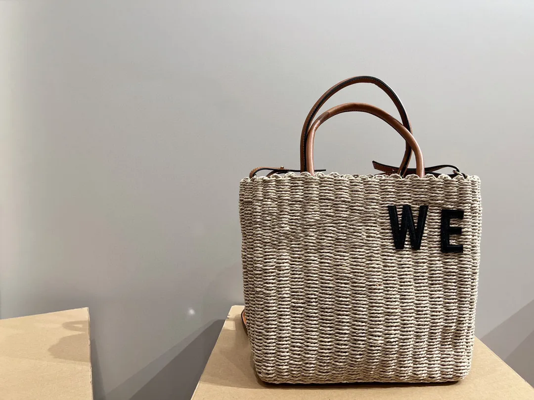 Sac de créateur de mode capable Sacs de paille Lafite haut de gamme fourre-tout sac de vacances portable de grande capacité tissé à la main pour femmes, poignée en cuir de créateur et bandoulière