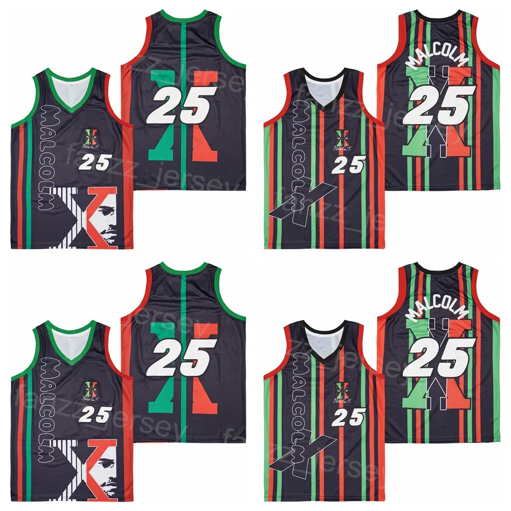 Film 25 Malcolm X Power Movie Jersey Basketball 1992 Power Retro College Black Team Color Hiphop Pure Cotton tutto cucito traspirato per i fan dello sport University Man