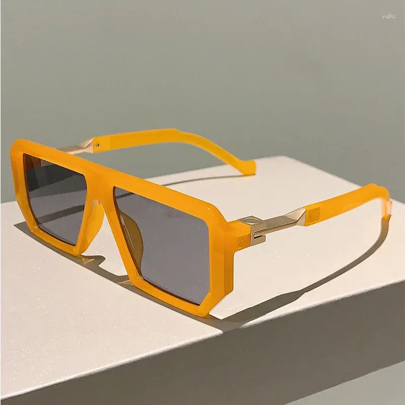 Sonnenbrille mit großem Rahmen, quadratisch, für Damen, Vintage, trendig, übergroß, flache Oberseite, Sonnenbrille für Herren, Punk-Designer, rosa Farbtöne