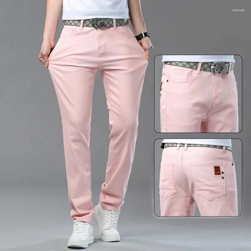 Jeans pour hommes Casual Denim Rouge Jaune Rose Blanc Solid Party Trendy Quatre Saisons Straight Slim Cool Pantalon