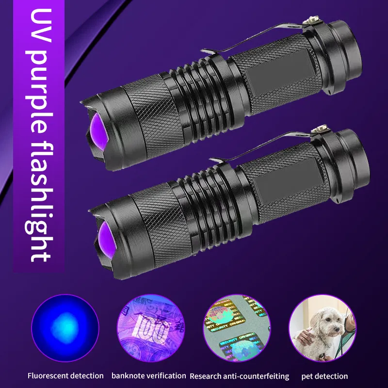 Mini lampe de poche LED UV portable, lumière noire ultraviolette