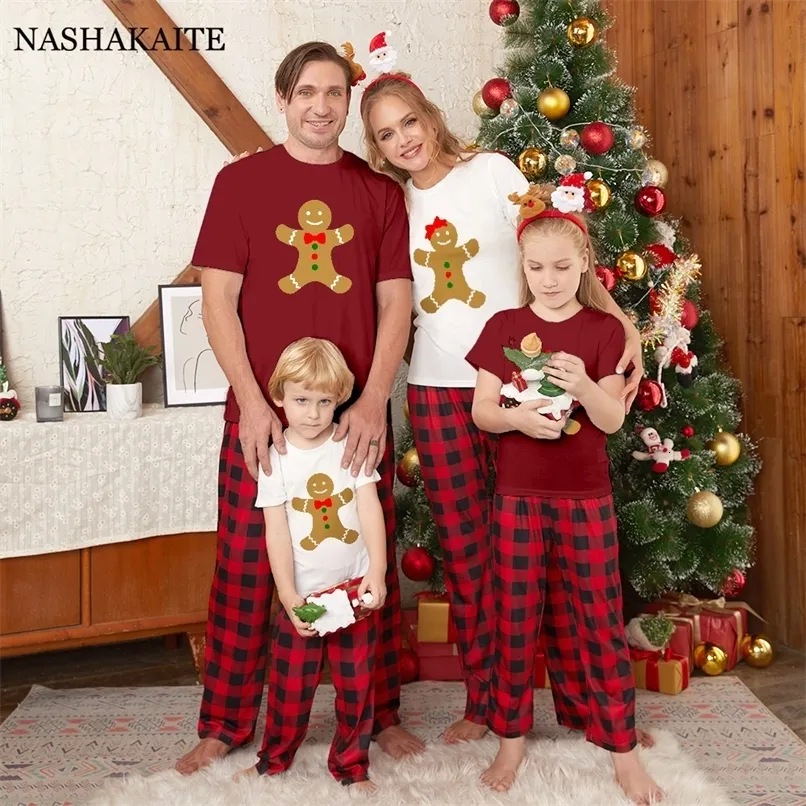 Dopasowanie rodzinnych strojów Bożego Narodzenia Dopasowane stroje Gingerbread Man Drukuj pasujący do snu PJS mama i Me Conte Family Look 231123