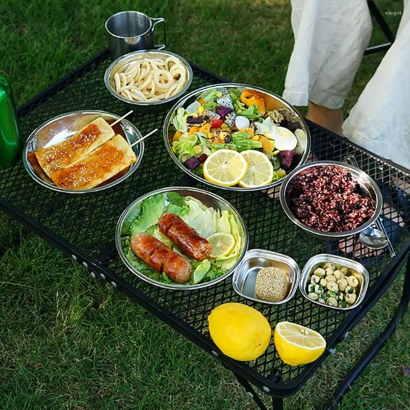 Zestawy naczyń stołowych 1 zestaw 17pc kempingowy zestaw na zewnątrz stołowy stolik ze stali nierdzewnej miski z torbą do przechowywania do pieszych piknik podróży