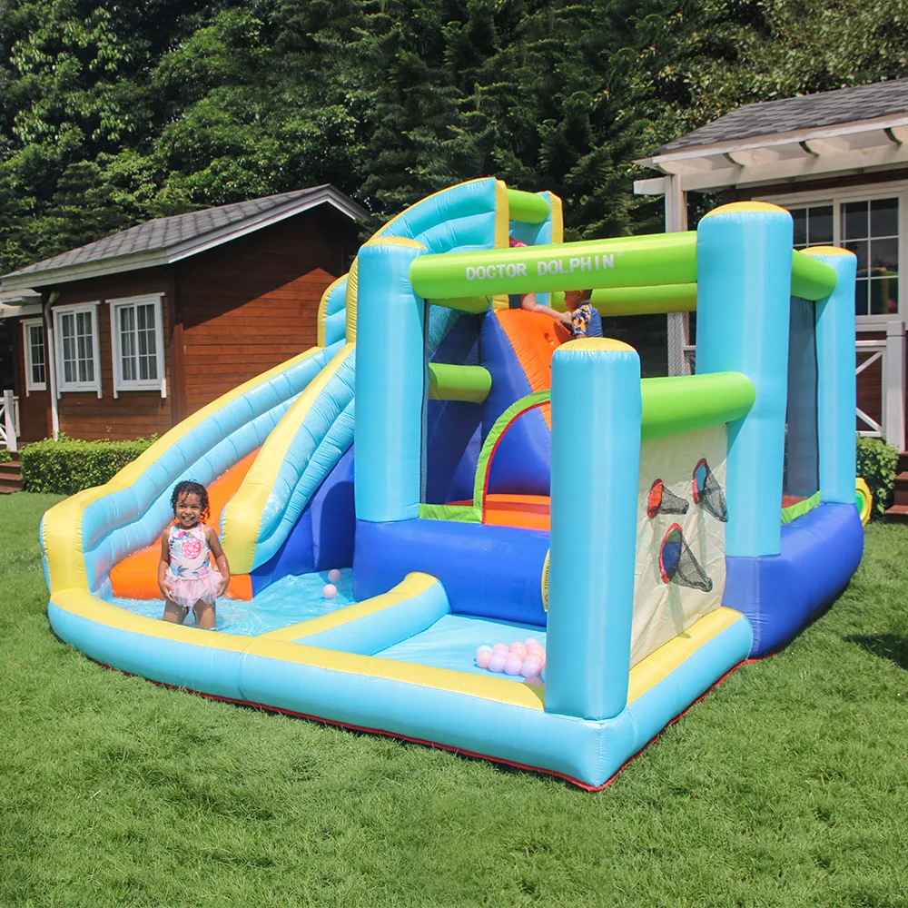 Jeux de toboggan aquatique pour enfants Jardin avec piscine Sports gonflables Jouets pour enfants Bounce House Toboggan aquatique Château Combo Jeu en plein air Amusant dans le jardin Jardin Petits cadeaux