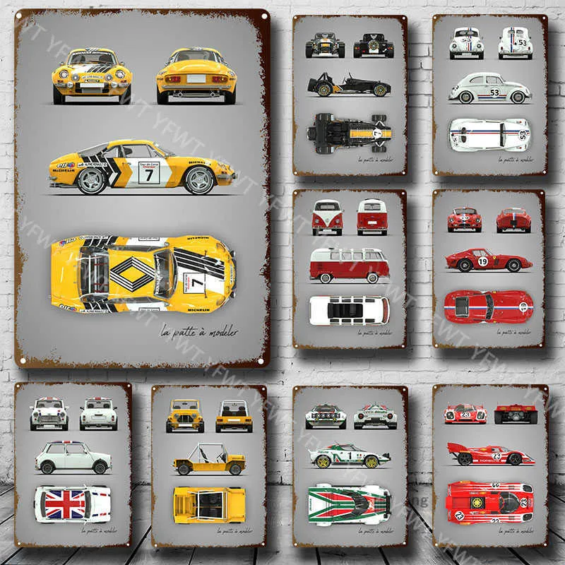 Papéis de parede Retro Brands Racing Car Poster Wall Picture Placa Metal para Pub Bar Club Room Decoração de casa IC Automobil Sign J230224