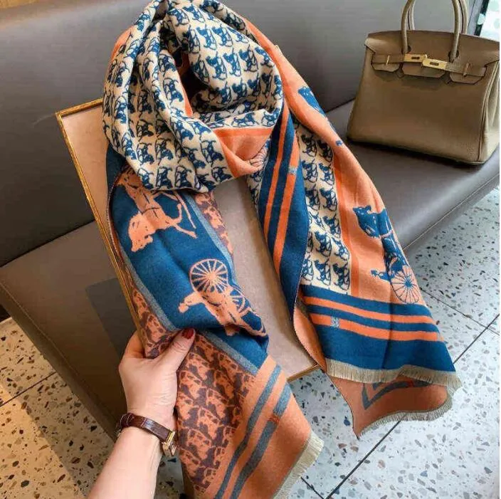 Brand Scarf for Women Warm Cashmere Shawl Wrap Large Pashmina Blanket Designer Scarves Carriage Print Female Foulard Size 190*60cm