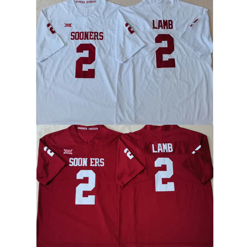 Men college Sooners jerseys white red 2 Ceedee Lamb adult size american football wear stitched jersey mix order