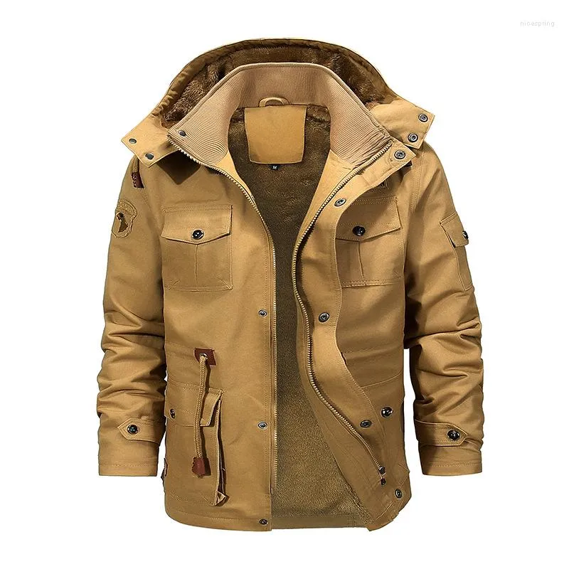 Giacche da caccia Bomber militare Giacca cargo da uomo Multi-tasca 2023 Inverno caldo Cappotti con cappuccio Cappotto tattico da uomo spesso in pile Uomo 5XL