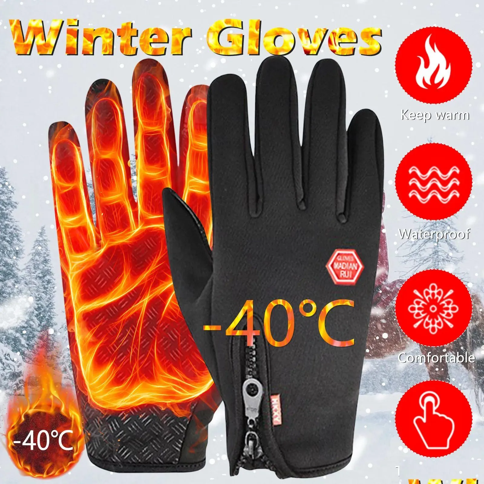 Five Fingers Gloves Five Fingers Gloves Winter For Men Women Warm Tactical Touchsn Waterproof Hiking Skiing Fishing Cycling Snowboard Dheu5