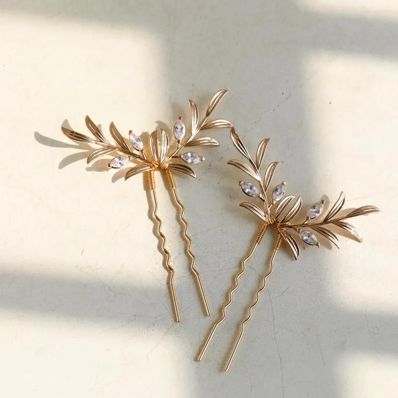 Coix de cheveux Accessoires de mariage épingles à feuilles zircon Crystal épingles à cheveux pour la fête des mariées en or vintage