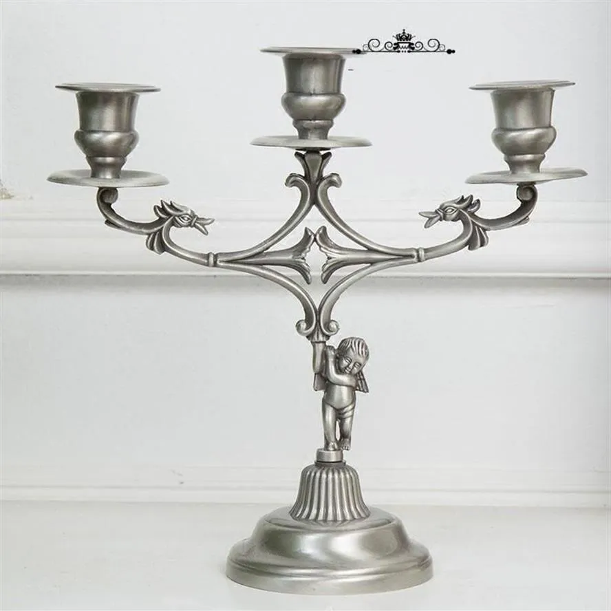 Heymamba Katolska korsljushållare Metal Angel Candle Stand Home Wedding Decoration Candlestick Holder Art Props290C