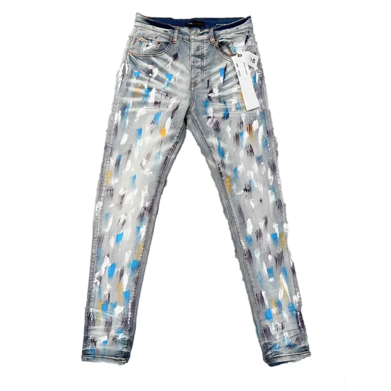 Men's Purple Designer Stacked Jeans, Embroidered Biker Denim Pants for  Trendy Cowboy Fashion