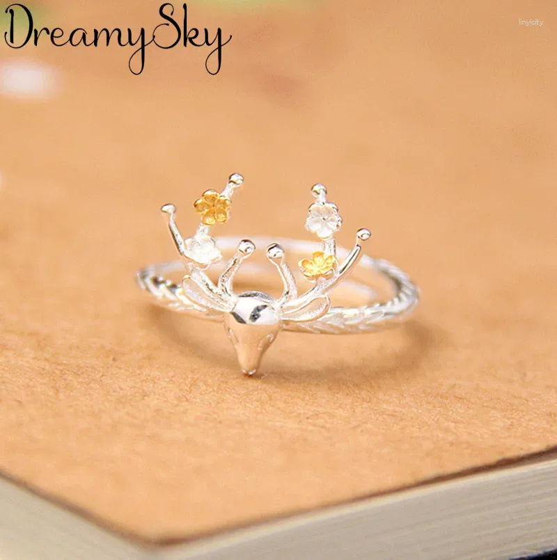 Cluster Rings Romantic Vintage Retro Silver Color Deer Antlers For Women Christmas Jewelry Antique Finger Open Anillos