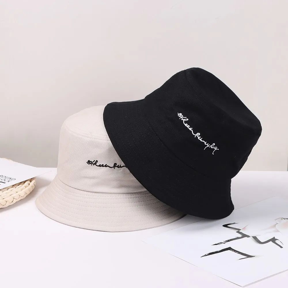 Wide Brim Hats Bucket Hats Street Style Bucket Hat Women English Letters Embroidery Cap Letters Print Sun Protection Cap Mens Panama Hat Fisherman Hats 230424