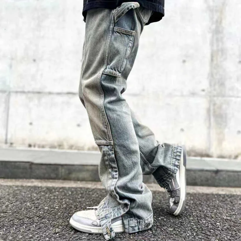 Designer Clothing Denim Pants Amiiri 22ss Washable Multi Pocket Buckle Micro Horn Men's Women's Casual Cargo Pants Jeans Pants Distressed Ripped Skinny