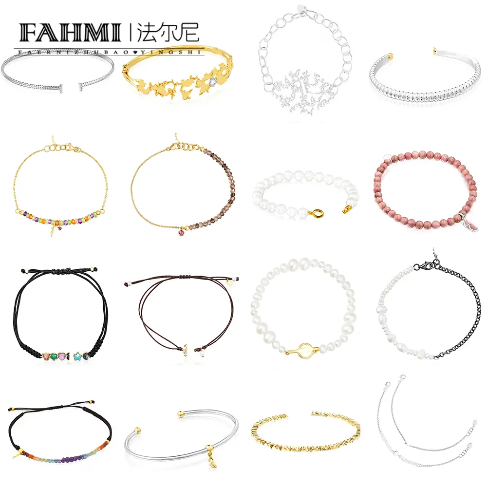 Fahmi Exquisite white gold embellished bear clasp sterling silver virtual garden bear bracelet gold gemstone smoky quartz red crystal gold rainbow brown rope