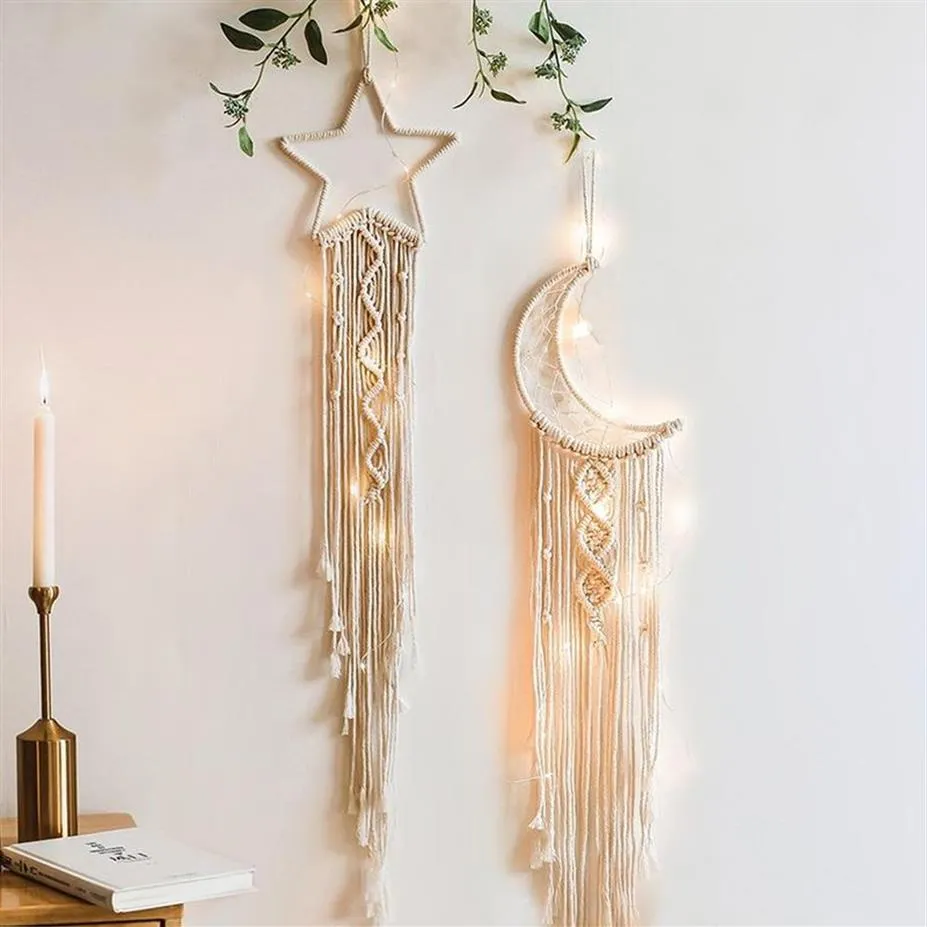 Nordic Star Moon Macrame Wall Hanging Macrame Dream Cathers Boho Decor Room Decoration Tapestry Wall Higing 333t