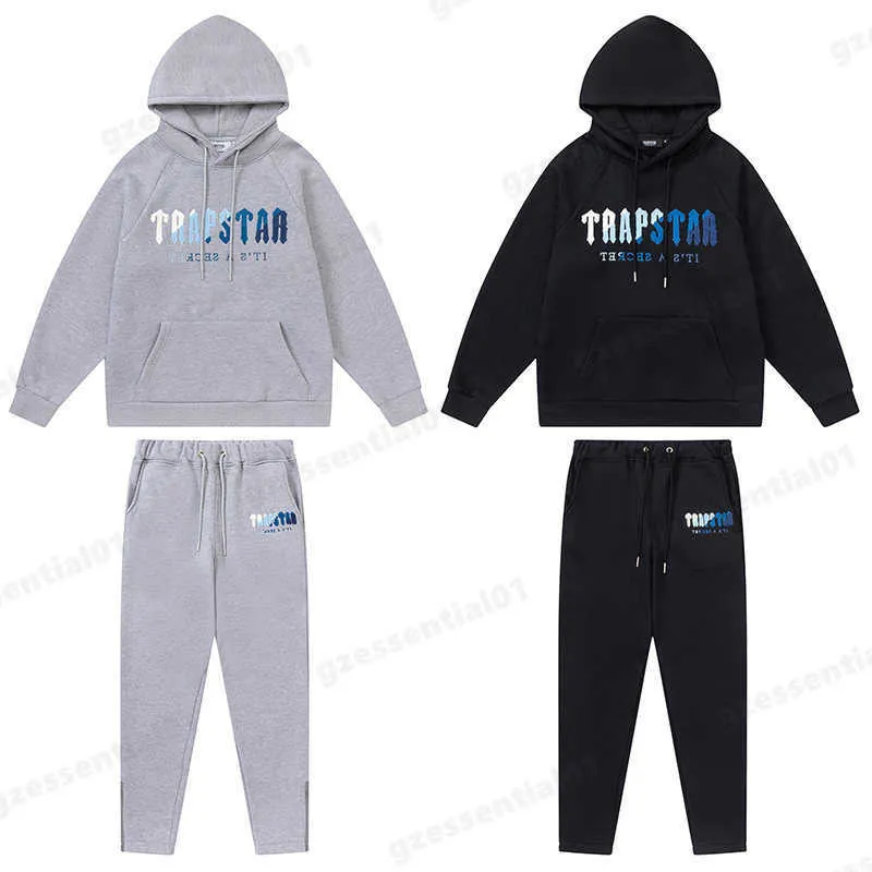 Sarı Trapstar Trailtsuit Gradient Gazetilmiş Yastıklı Hoodie Sweatshirt Moda Sokak Spor Giyeri Sweatpants Trailtsits Kadın Pullover Track 284