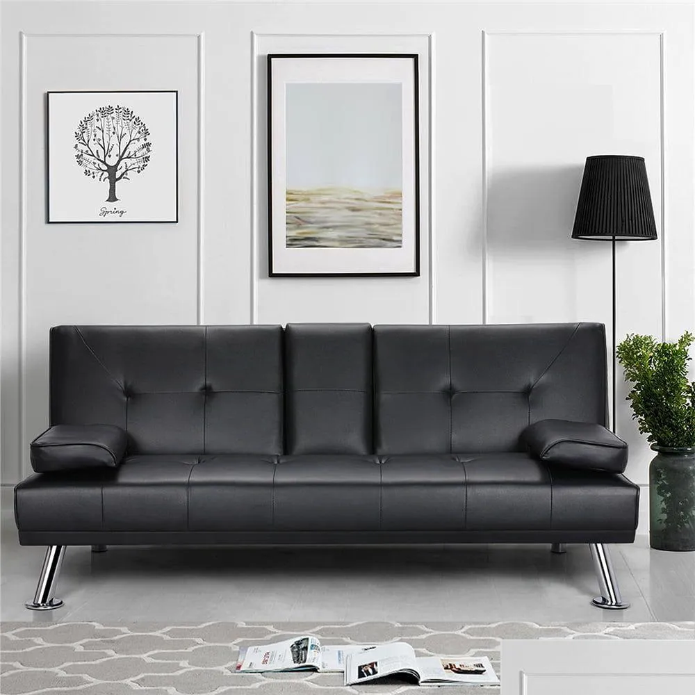 Luxury Modern Faux Leather Futon Gray Sofa Living Room With Cupholders And Pillows Black Drop Delivery For Home And Garden DHP5F From Cjfamily3104 271.53 DHgate.Com