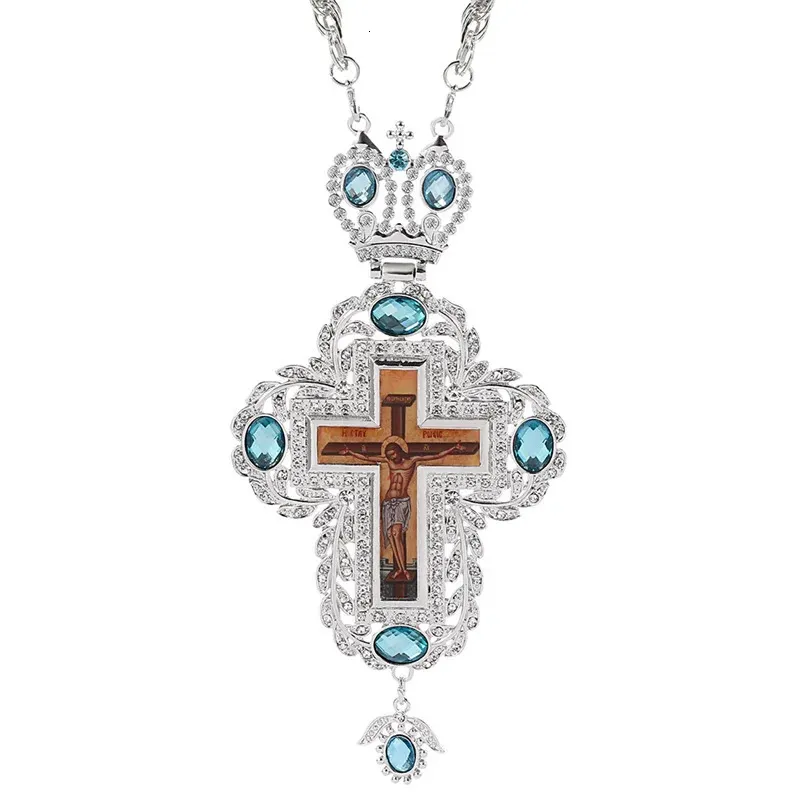 Gargantillas Jesús Crucifijo Cruz Collar Claro Cristal Colgante Cadena para Hombres Mujeres Sacerdote Iglesia Accesorios Religioso Pastor Joyería Regalo 231124