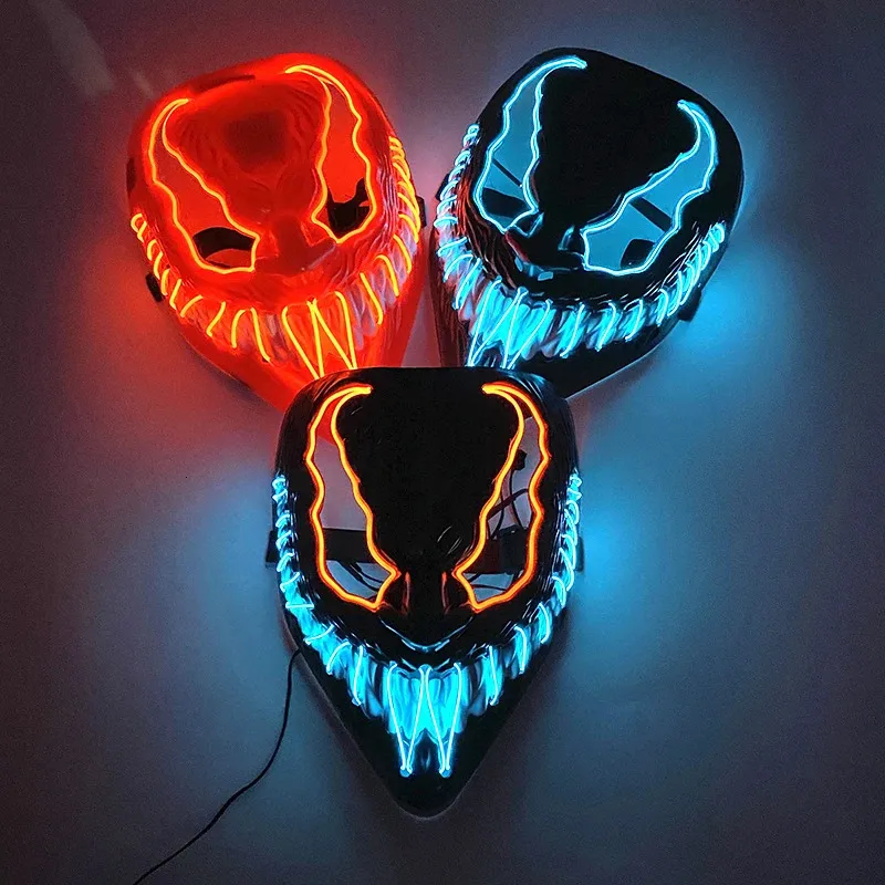 Маски для вечеринок, маска для Хэллоуина, маска ужасов Venom, светодиодный светящийся костюм для косплея, макияж для выпускного вечера 231124
