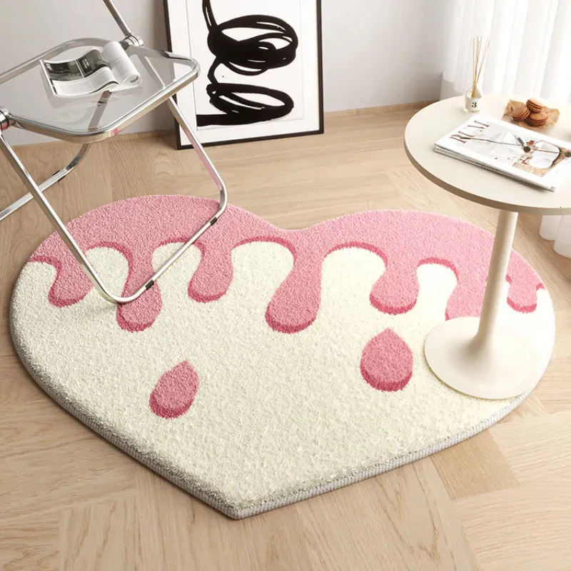 Dywany w salonie dywan moda minimalistyczna urocza brzoskwiniowe serce drukowane specjalne miękkie dywan Ig Dekoracja domowa puszysta mata sypialnia 231124