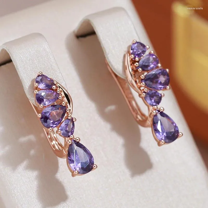 Boucles d'oreilles pendantes JULYDREAM incrustation complète violet Zircon papillon pince pour femmes 585 couleur or fête accessoires étincelants bijoux élégants