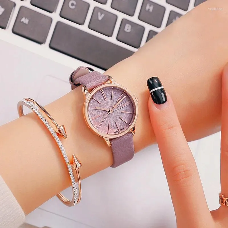 Wristwatches Ladies Leather Simple Fashion Casual Quartz Watch Women Luxury Famous Female Good Quality Clock Gift Noble Purple Girl Hours