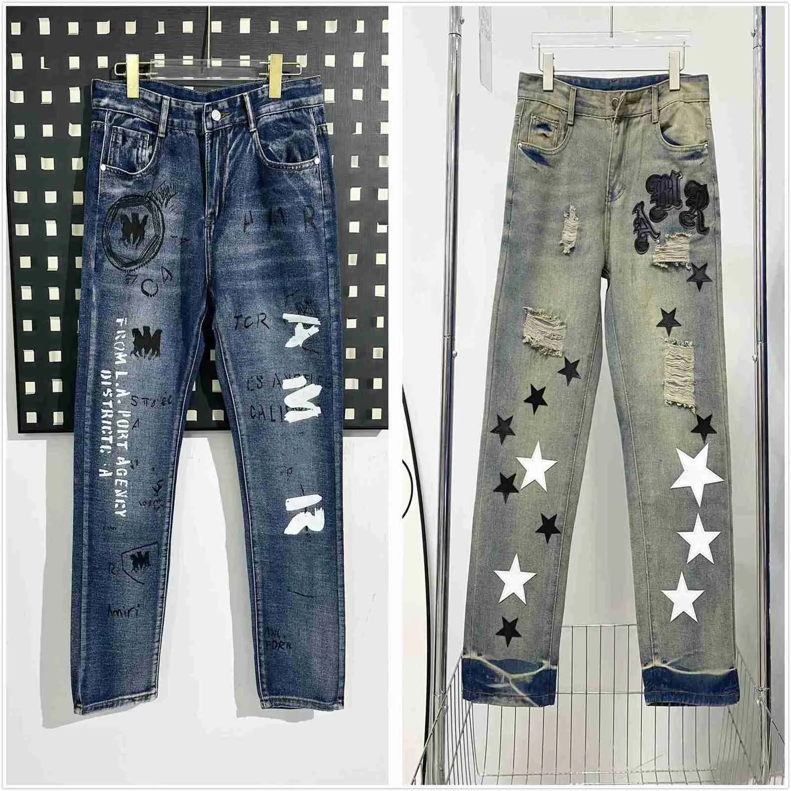 2023Jeans de concepteur pour jeans pour hommes Pantalon de randonnée déchiré Hip Hop High Street Marque de mode Pantalones Vaqueros Para Hombre Moto Broderie Ajustement A1