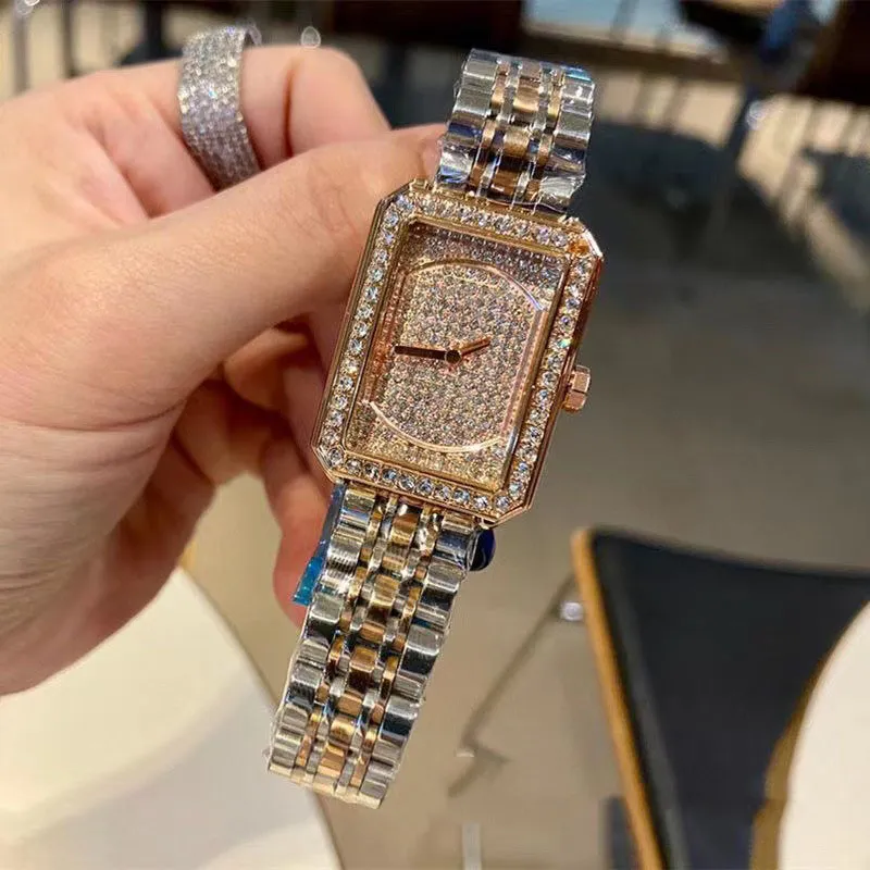 2023 Designer Hot Selling Fashion Versatile Watch Xiaoxiangjia Diamonds Full Diamond Square Quartz Fashion Women's Watch Wholesale