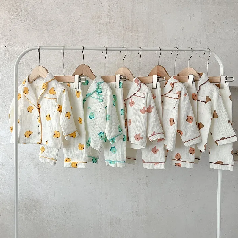 Schlafanzug Baby Nachtwäsche Kleidung 0 3 Jahre geboren Junge Mädchen Langarm Cartoon Tierdruck Baumwolle Set Homewear Loungewear Anzug 230422