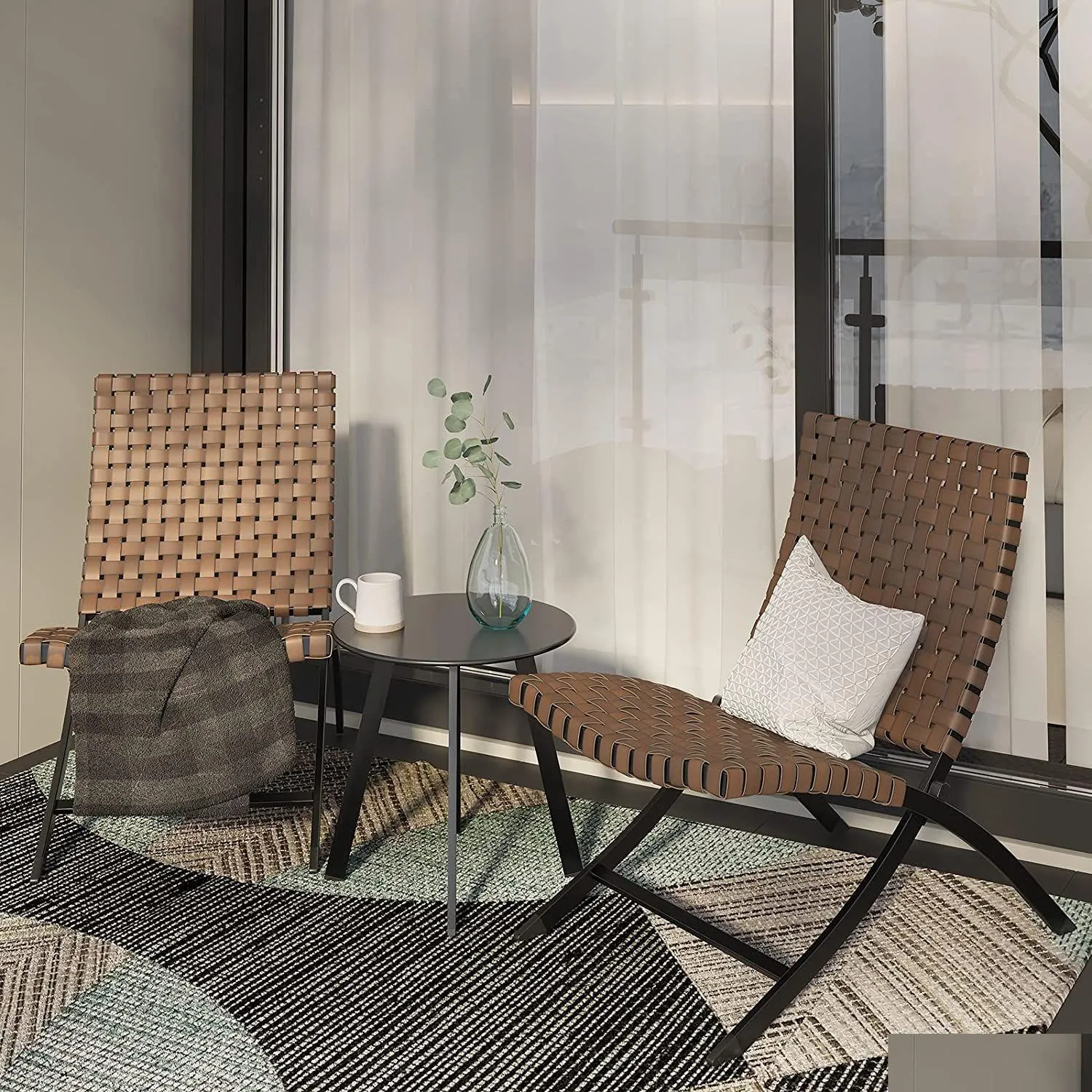 ガーデンセット3ピースrattanパティオセット家具折りたたみ可能なウィッカーラウンジャーの椅子とコーヒーテーブル天然茶色のドロップデリバリーホームアウトドアDHQ56
