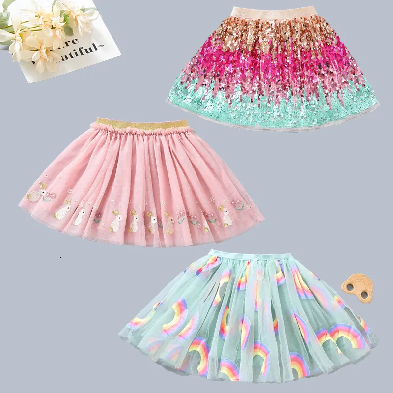 Skirts Baby Girls Sequins Tutu Kids Elastic Waist Pettiskirt Princess Tulle Skirt Rabbit Stars Mini Children Clothing 230422