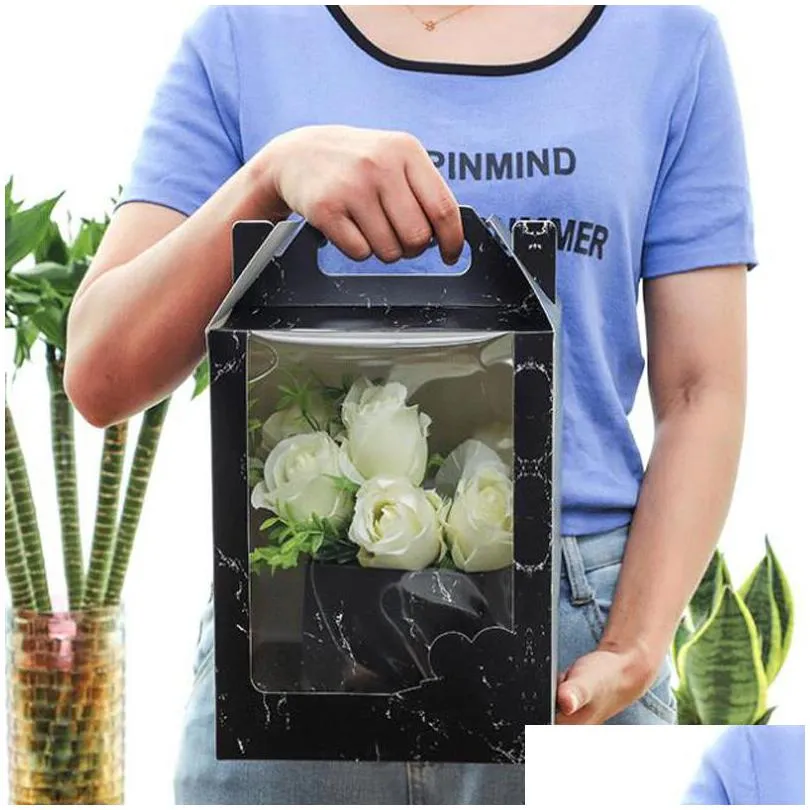 Presentförpackning 19cmx19cmx30cm transparent fönsterblommor Alla hjärtans dag Förpackning Papper Handväska Fabrik grossist LX2371 Drop Leverans H DHXOZ