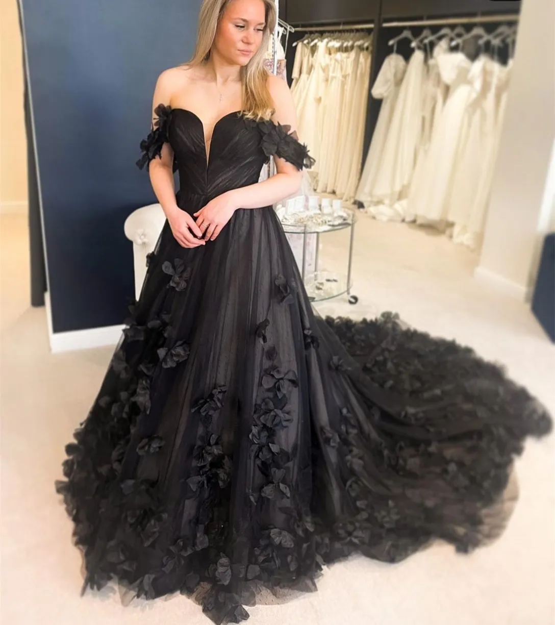 Black Tulle Off Shoulder Butterfly Wedding Dress With... From Dyy_dress88,  $90.39 | DHgate.Com