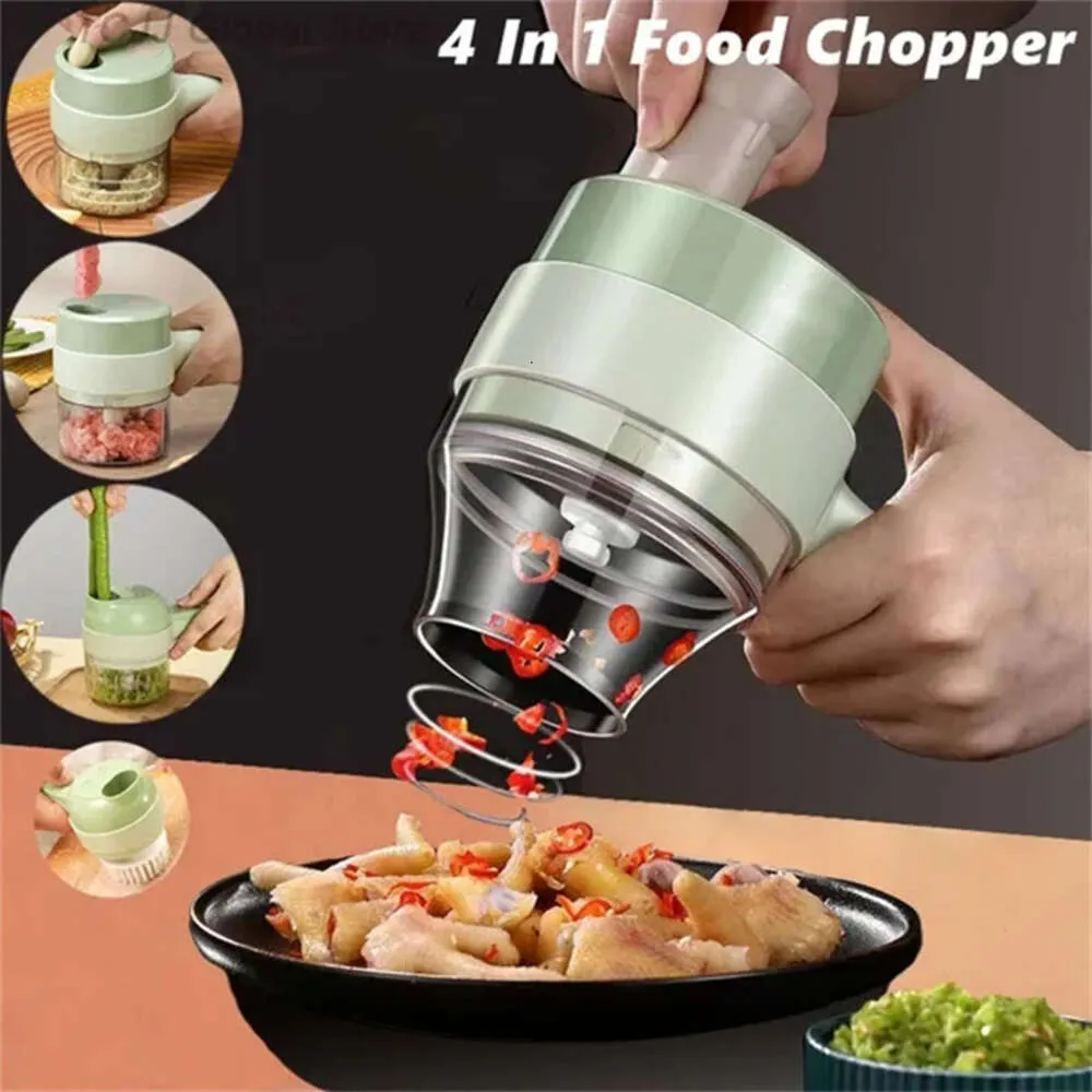 New 4 in 1 Portable Electric Vegetable Cutter Set Wireless Food Processor for Garlic Pepper Chili Onion Celery Ginger Meat