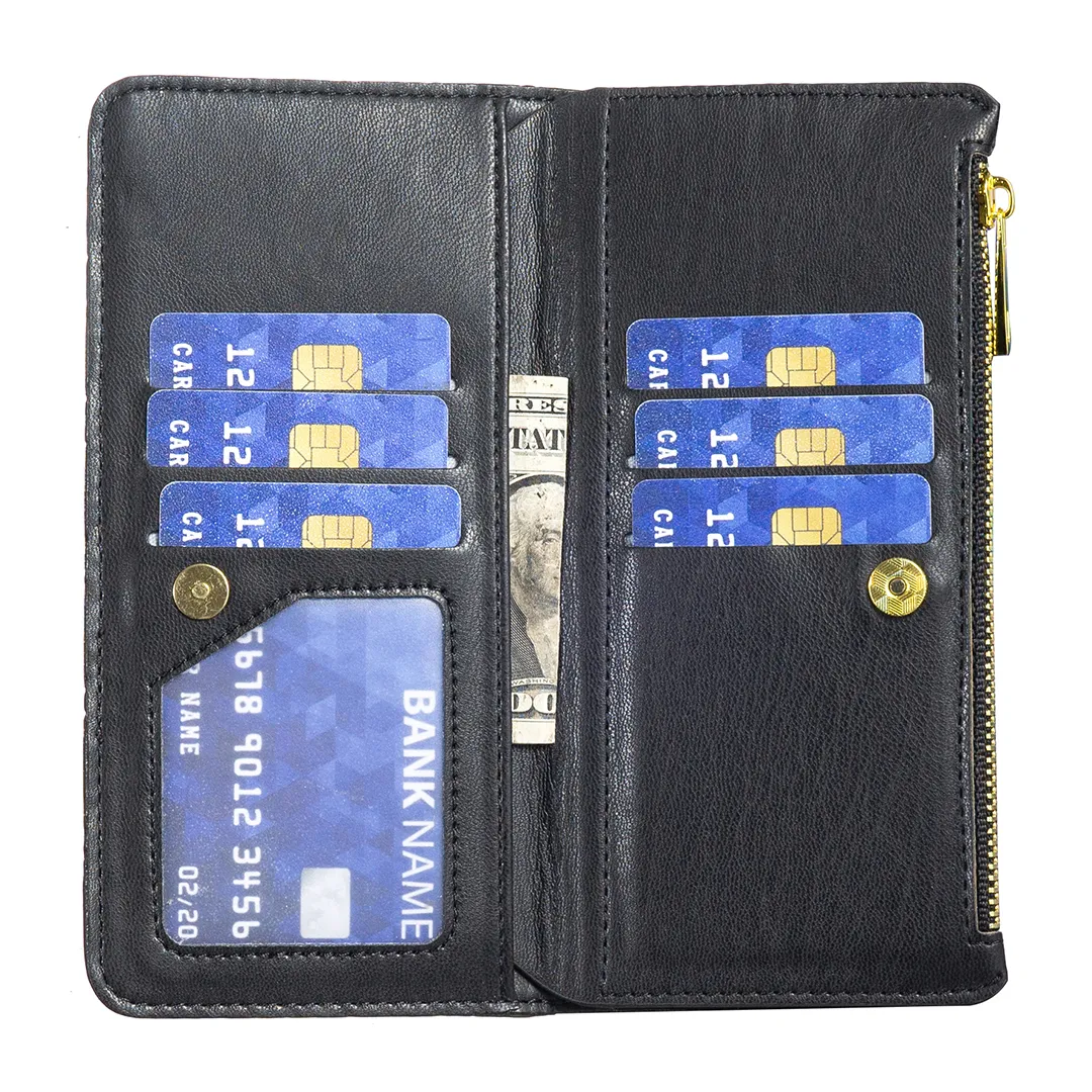 Fundas con cremallera para OPPO Realme 12 11 C67 A59 A79 A58 Reno 11F Find X7 Pro Plus 4G 5G Grid Wallet Funda de cuero para teléfono CAPA de lujo