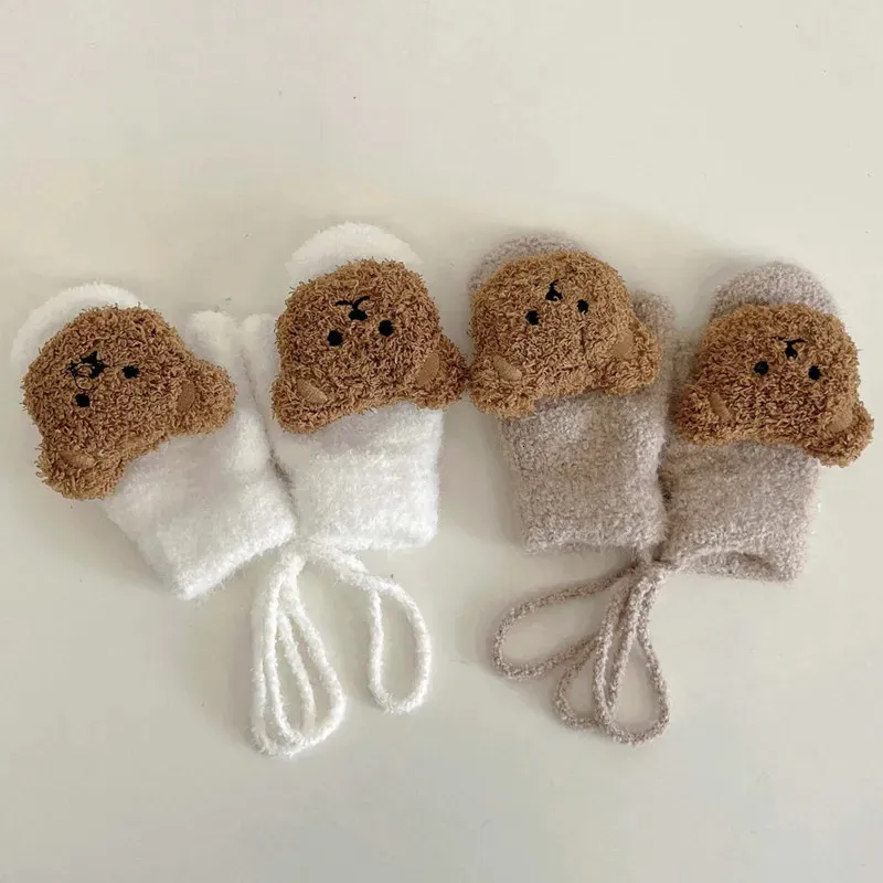 Children's Fingerless Gloves 1-4Y Cartoon Bear Baby Mittens Winter Warm Kids Baby Girl Gloves Knitted Children Toddler Thick Teething Mitten Handschoen 231124