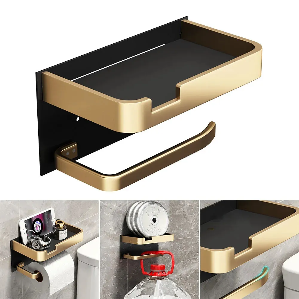 Toilet Paper Holders Paper Holder Wall Mounted Space Aluminum Roll Holder Phone Storage Hanger Toilet Shelf Towel Rack Tissue Box Bathroom Accessorie 231124