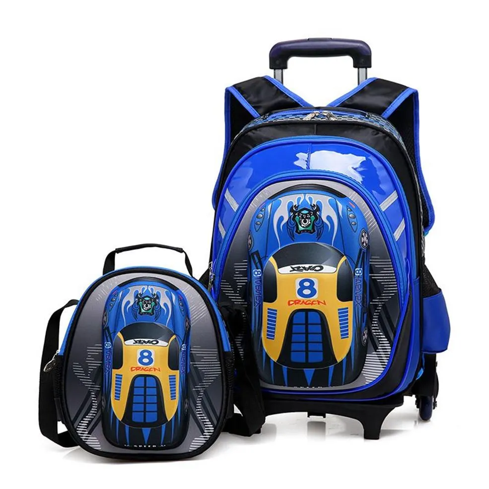 Sacs d'école 3D sur roues sacs à dos de chariot d'école sac à dos à roulettes enfants sacs à dos roulants d'école pour garçon sacs de voyage pour enfants 2009280A