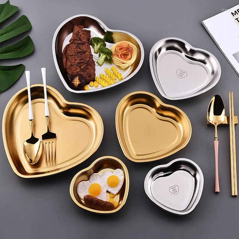 Plates Stainless Steel Heart Shape Decorative Tray Gold Sliver Jewelry Dish Cosmetic Lipstick Organizer Platter Small Storage