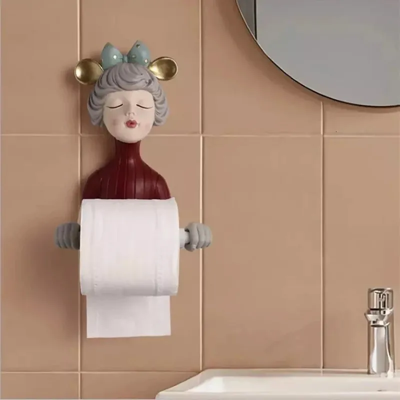 Porte-papier toilette Moderne nœud papillon mignon filles résine Statue porte-serviettes en papier toilette salle de bain décoration lavage serviette support de rangement décoration artisanat 231124