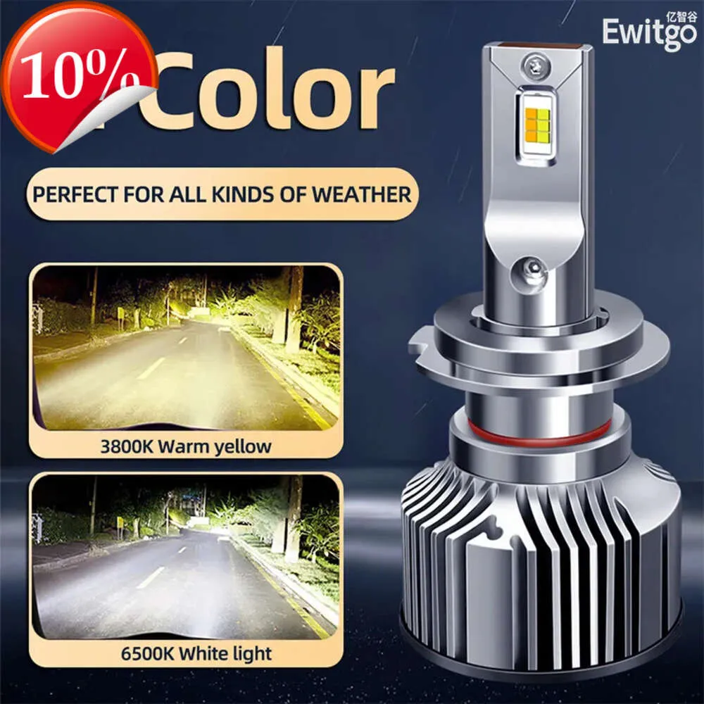 Nowy dwukolorowy reflektor LED o dużej mocy Lampa samochodowa H1 H7 H9 H8 H11 9005 9006 Auto Mgły Lampa 6500K 3800K Białe/żółte światło