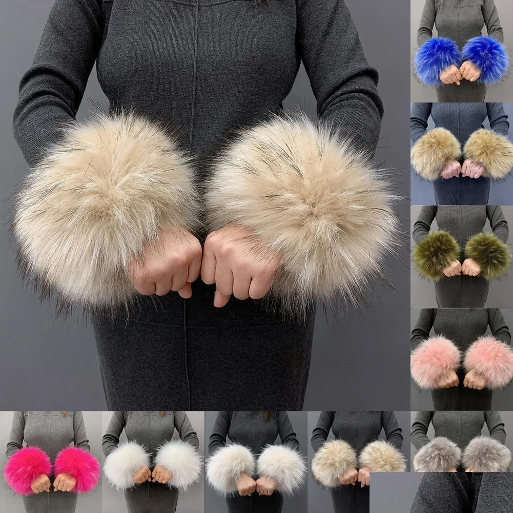 Gants sans doigts Femmes Fausse Fourrure Poignets Bracelet Hiver Chaud Bras Poignet Manches De Raton Laveur Fluffy Oversleeve Drop Livraison Mode Acce Dhdi8